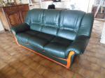 Canape cuir vert 3 places et 1 fauteuil assorti - Miniature